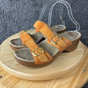 Dansko Tan and Brown Mules with Buckle Detail